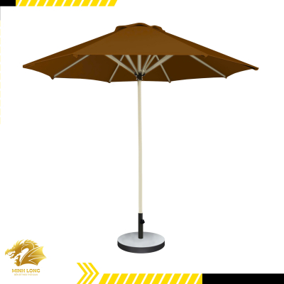 Dù che nắng đúng tâm tròn màu nâu đậm một tầng, đế tròn (đường kính 2.5m, 3m, 3,5m)