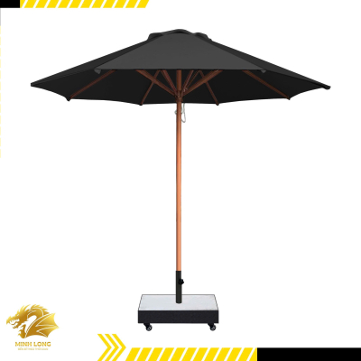 Dù gỗ sân vườn màu đen, dù gỗ đúng tâm đế vuông có bánh xe khoá ( đường kính 2,5m và 3m )