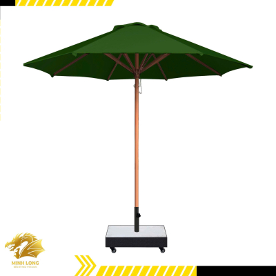 Dù gỗ sân vườn màu xanh rêu, dù gỗ đúng tâm đế vuông có bánh xe khoá ( đường kính 2,5m và 3m )