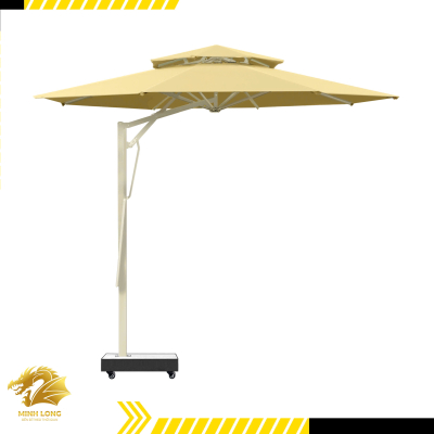 Dù tròn lệch tâm màu nâu cafe sữa đường kính 3m hoặc 3,5m và 3,8m - 2 tầng đòn bẩy trợ lực