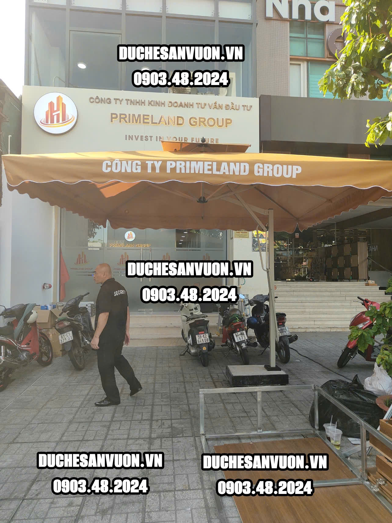 Dù che Bắc Tân Uyên, TPHCM ( Bình Dương cũ ) - mẫu dù vuông 3,5x3,5m hai tầng in ấn theo yêu cầu