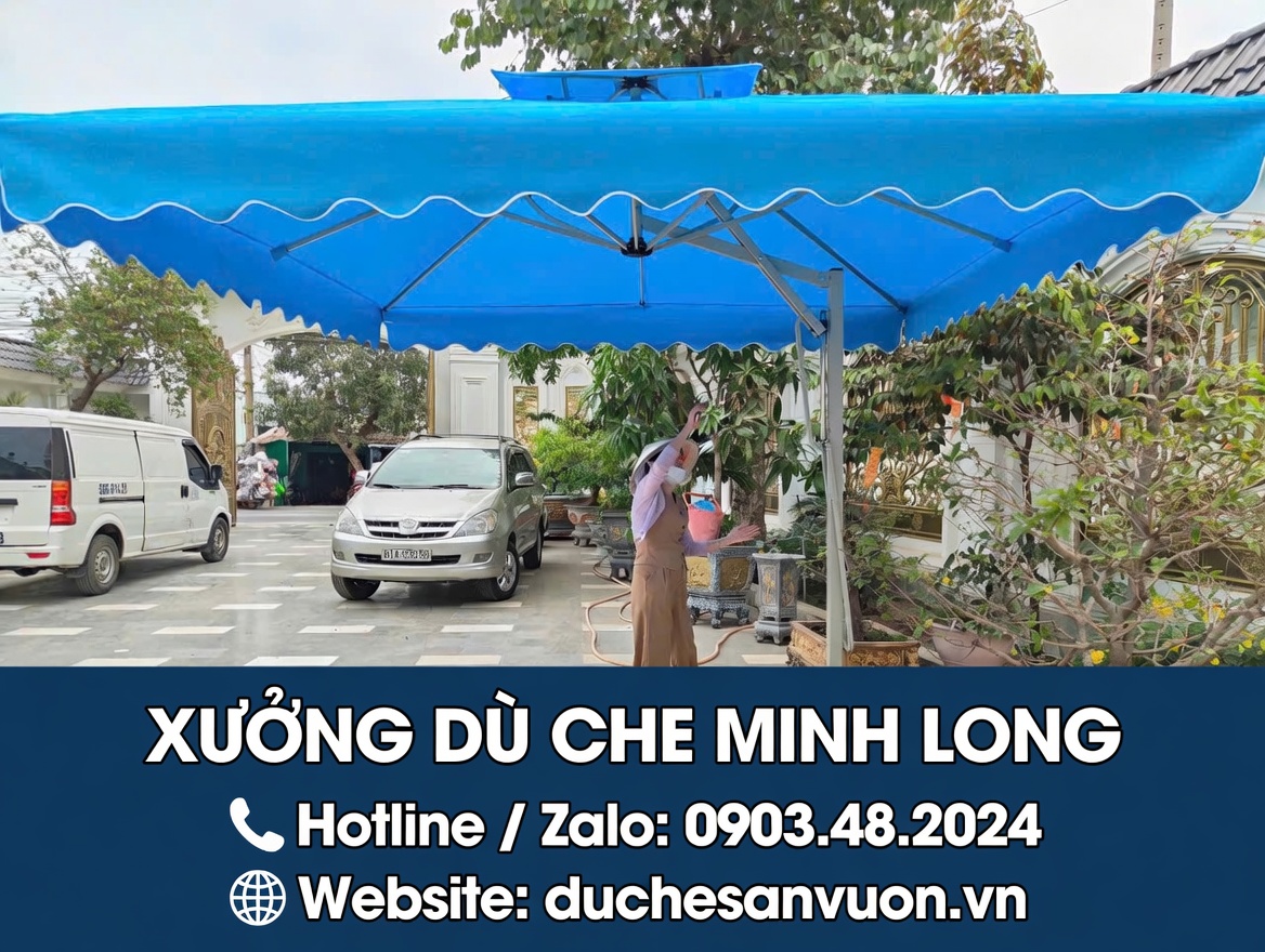 Dù che nắng Củ Chi - mẫu dù vuông lệch tâm kích thước 3,5x3,5m hai tầng thông gió
