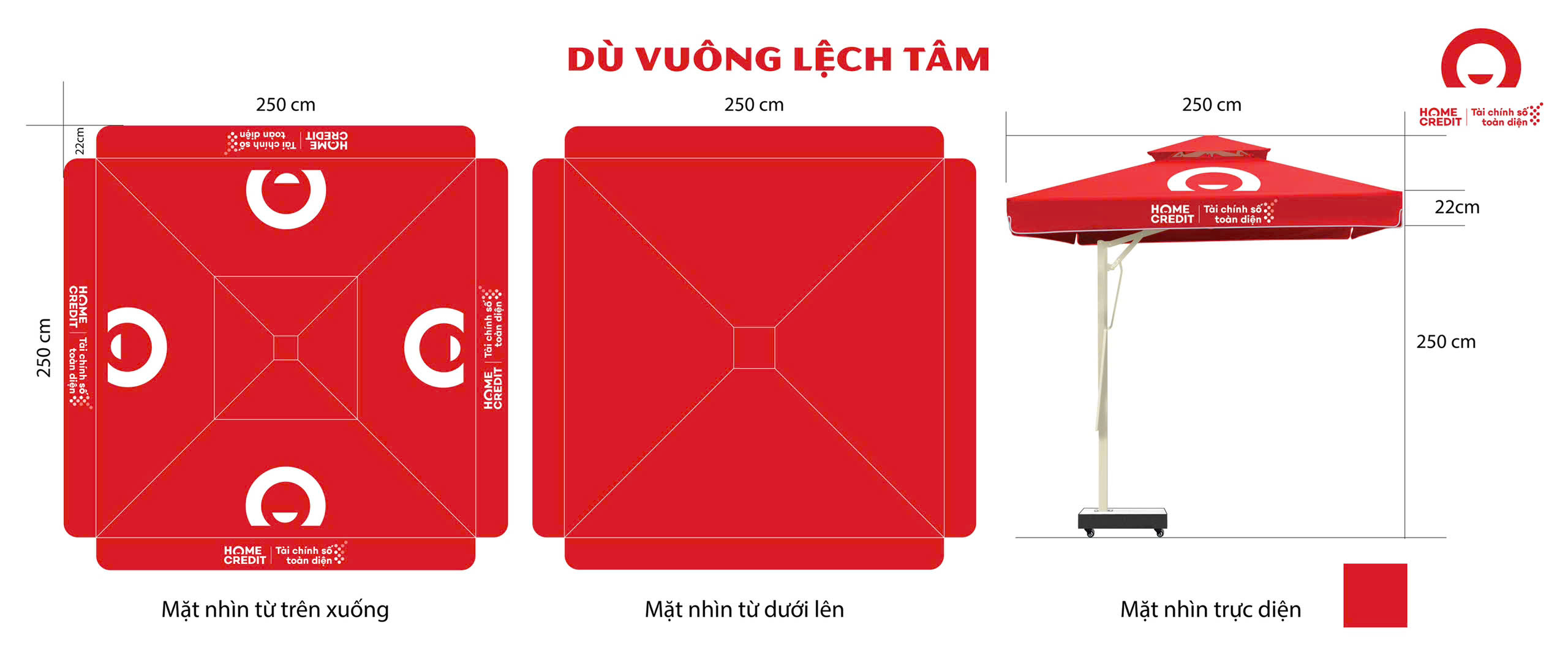 Dù che nắng Đức Hoà, Tây Ninh - mẫu dù vuông lệch tâm cao cấp cho nhãn hàng