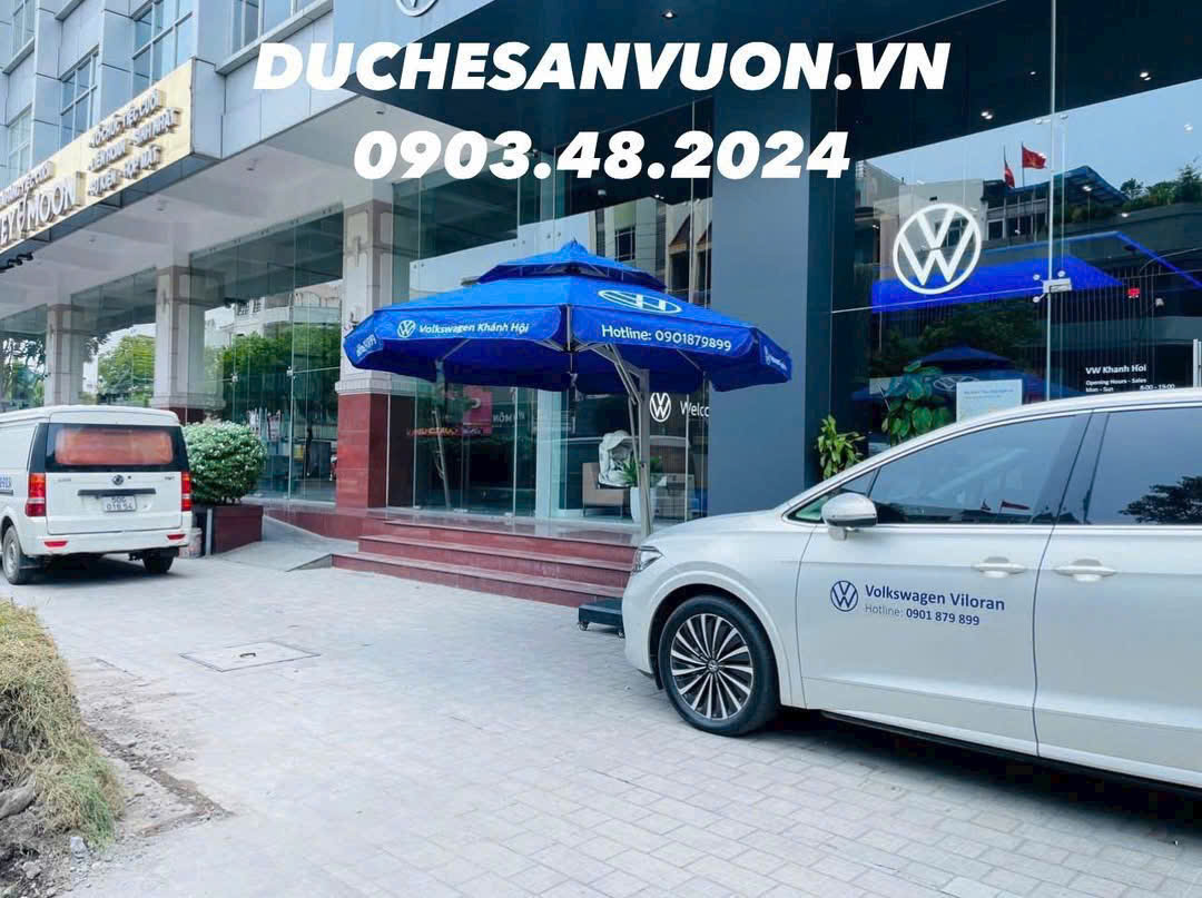 Dù che nắng hai tầng thông gió - mẫu dù tròn lệch tâm đường kính 3,5m hai tầng màu xanh dương
