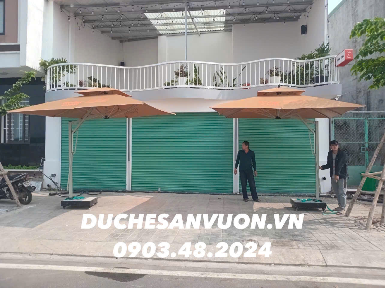 Dù che nắng hai tầng thông gió - mẫu dù vuông lệch tâm 3x3m hai tầng màu bò, không bèo
