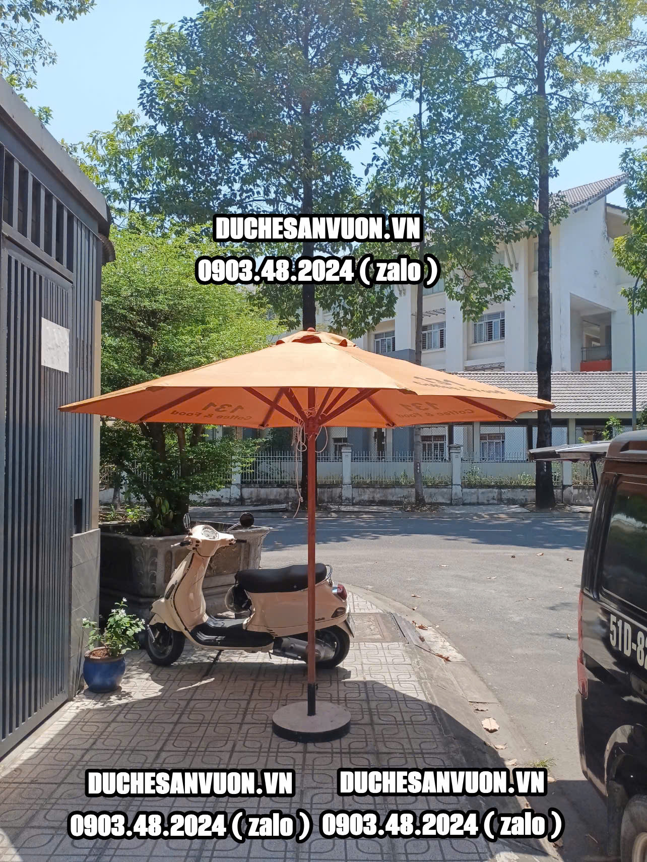 Dù che nắng huyện Phú Giáo, TPHCM - Mẫu dù gỗ 3m sân vườn