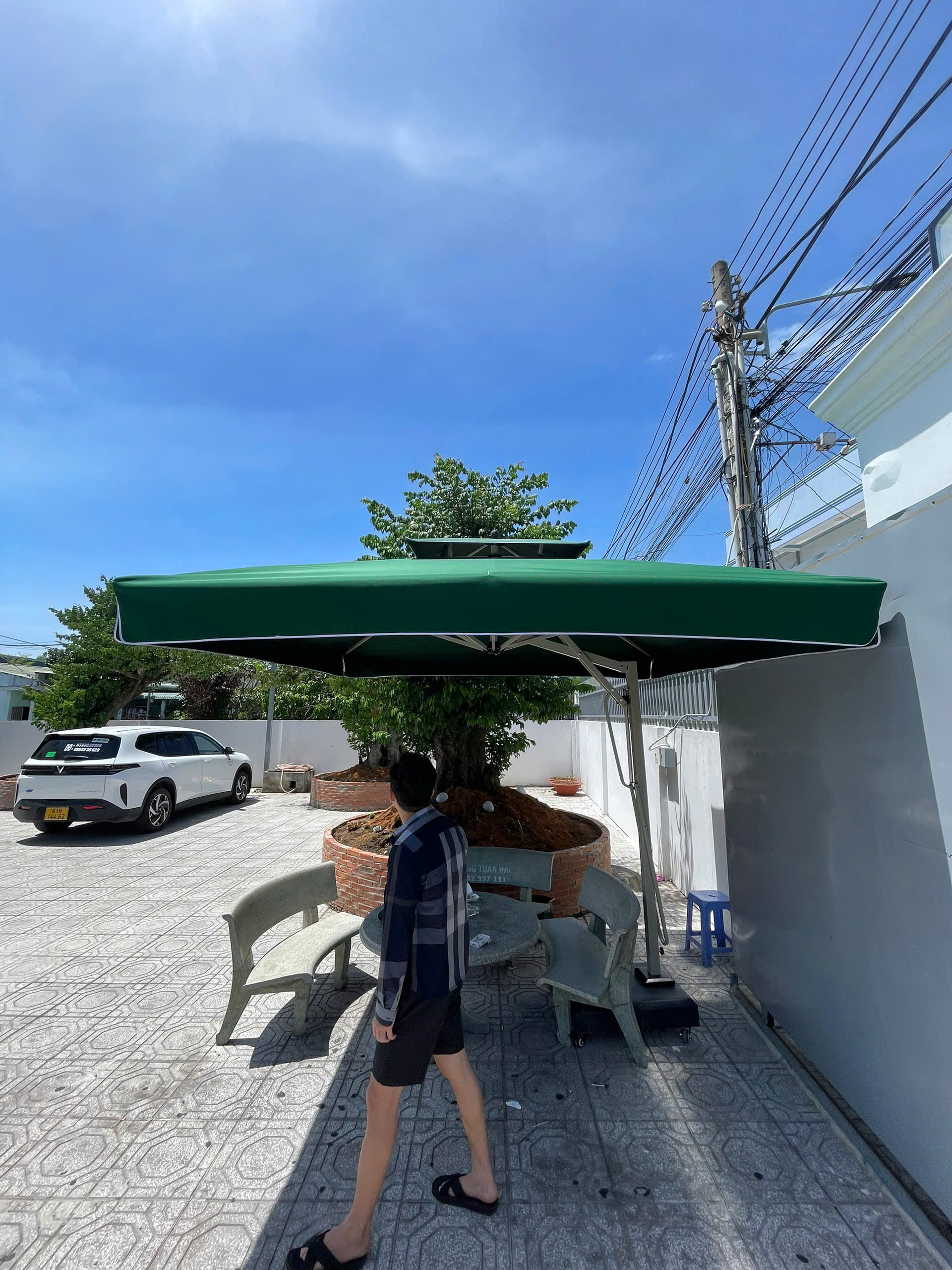 Dù che nắng Phường Thốt Nốt chất lượng cao, mẫu dù vuông 3x3m màu xanh rêu