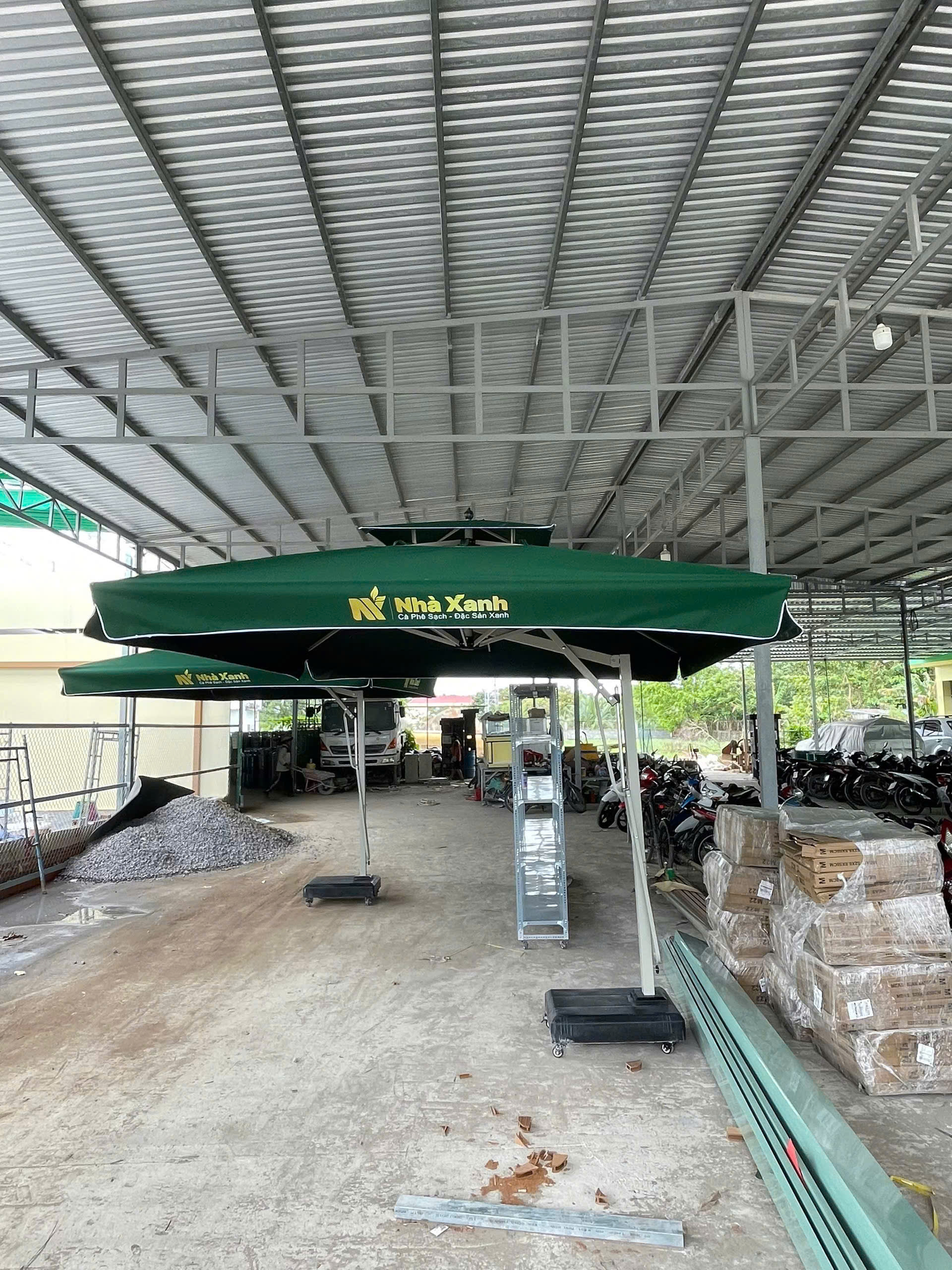 Dù che nắng tại Dầu Tiếng, Mẫu thực tế dù vuông 3x3m màu xanh rêu