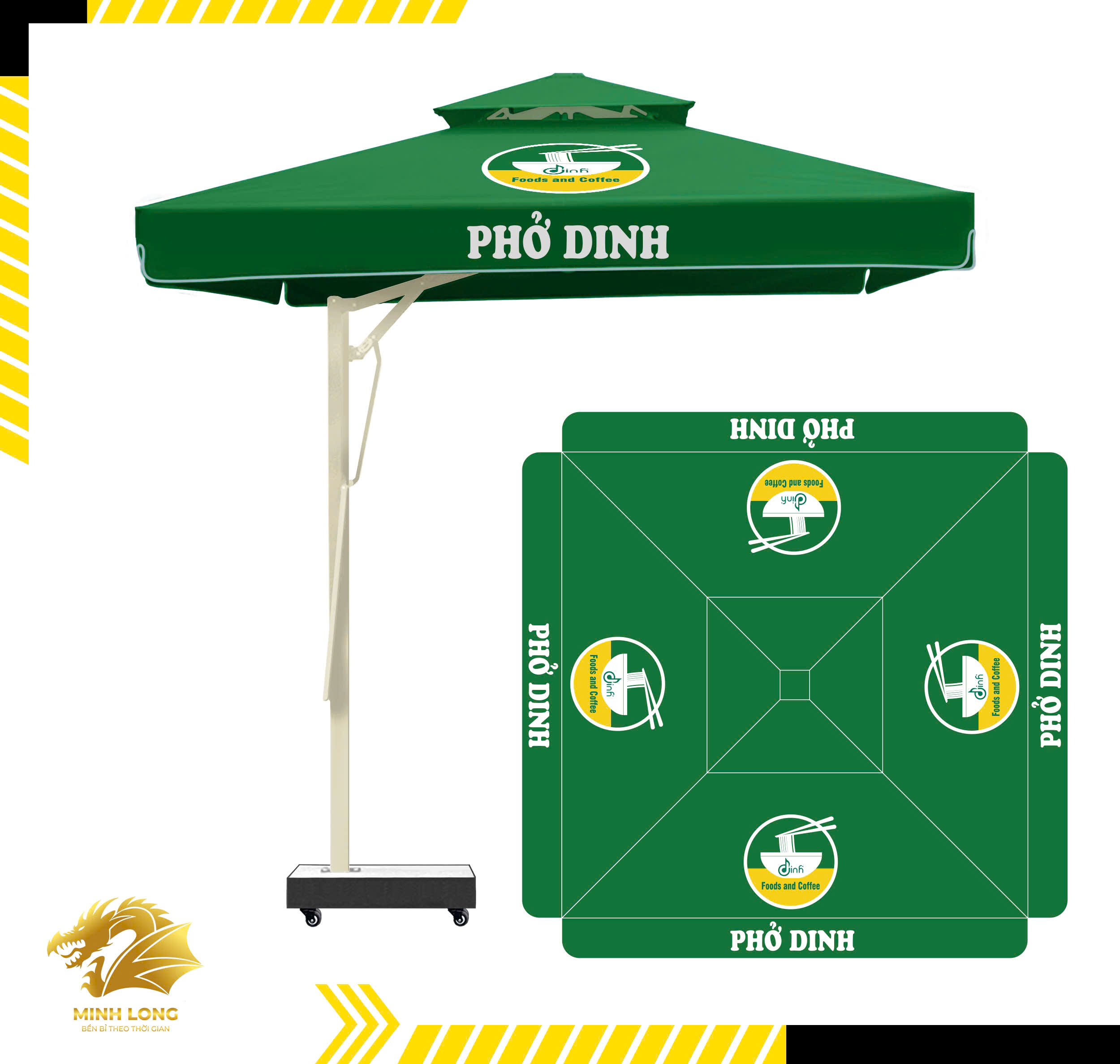 Dù che nắng tại Vũng Tàu - mẫu thiết kế dù vuông lệch tâm 3x3m theo yêu cầu kinh doanh của cửa hàng