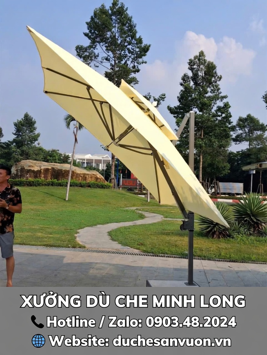 Dù lệch tâm Thủ Đức - mẫu dù vuông lệch tâm nghiêng, kích thước 3x3m