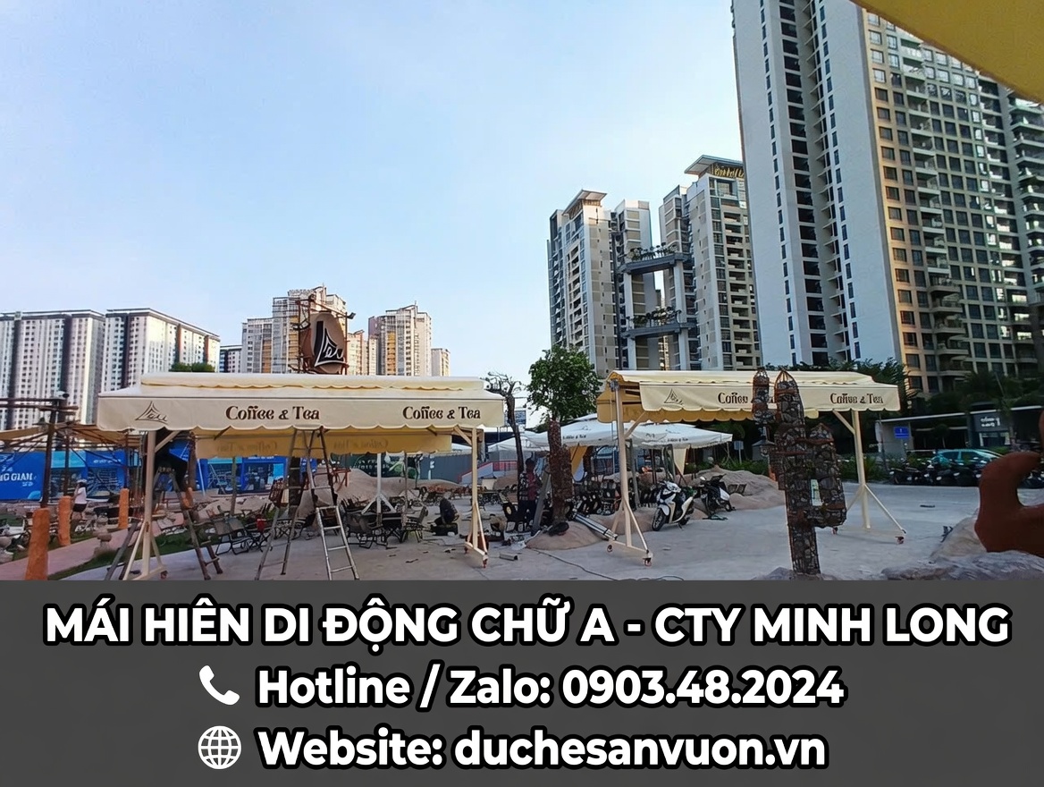 Mái hiên di động Chữ A thương hiệu Minh Long, mẫu mới bạt ming sung chống mưa tốt